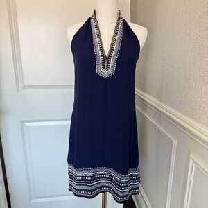 THML Midnight Blue Halter Women’s Dress with Decorative Trim XS